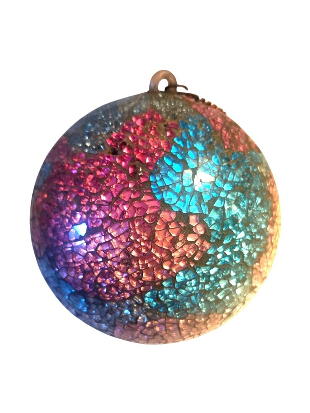 Teal and Pink Mosaic Glass Ball Orb Globe 6" Decorative Outdoor Garden Decor